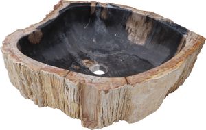 Massives Fossiles Holz Aufsatz-Waschbecken, Waschschale, Naturstein Handwaschbecken - Modell 11, Creme-weiß, FossilesHolz, 15*57*50 cm, Waschtische & Waschbecken