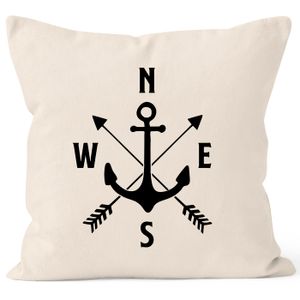 Maritimer Kissen-Bezug Anker Kompass Arrows Kissen-Hülle Deko-Kissen Baumwolle MoonWorks® natur unisize