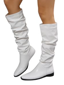 Stiefel Damen Chunky High Kalb Stiefel Party Wasserdichte Stiefel Komfort Ziehen Kunstleder,Farbe:Weiß,Größe:40