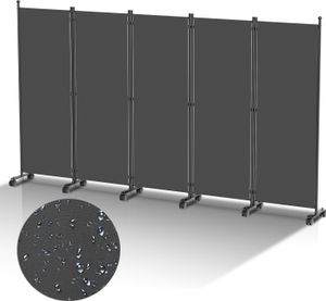 Paravent auf Rollen 5 teilig Anthrazit 284x181 cm Outdoor Raumteiler Garten Spanische Wand Trennwand Raumtrenner