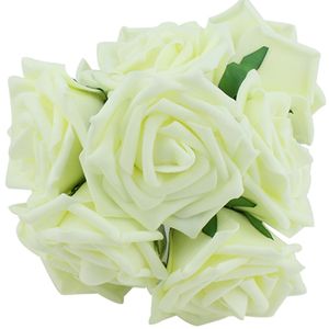 1 Bouquet 10 PCs Brautbrautjungfer Rose Blumenkopf Party Hochzeitsstrauß-Creme-Elfenbein