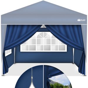 tillvex® 4X Seitenwand blau für Pavillon 3x3m & 3x6m | Faltpavillon Seitenteile wasserabweisend | Seitenfenster & Reißverschluss | Seitenwände für Gartenzelt Partyzelt