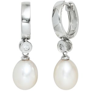 JOBO Creolen 925 Sterling Silber rhodiniert 2 Süßwasser Perlen 2 Zirkonia Ohrringe JOBO Creolen 925 Sterling Silber rhodiniert 2 Süßwasser Perlen 2 Zirkonia Ohrringe