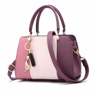 Leder Damen Mädchen Handtasche Schultertasche Tragetasche Umhängetasche Shopper -Purple