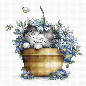 Luca-S Kreuzstich Set "Kätzchen in Blumen", Zählmuster, 16x15,5cm