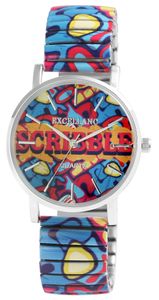 Excellanc Design Damen Armband Uhr Scribble Motiv Analog Edelstahl Zugband Quarz