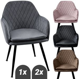 Esszimmerstühle Design Stuhl mit Arm-Rücklehne Wohnzimmerstuhl Polsterstuhl Samt, Farbe:Dunkelgrau, Menge:1 St.