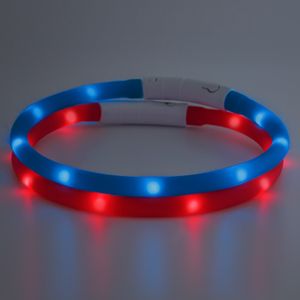 PRECORN LED Silikon Hundehalsband Set in Rot und Blau | Sicherheits-Halsband | Leuchthalsband aufladbar mit USB | Wasserdicht | Individuell kürzbar