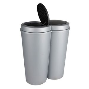 Mülleimer 2x25 Liter in hellem grau und schwarzem Deckel