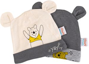 Disney Baby Mützchen  - 2er Pack - mit verschiedenen Motiven (Winnie the Pooh, Bambi, Dumbo) - , Größe:86-92, Farbe-Motiv:Winnie - dunkel grau