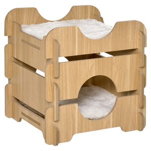 Pawhut Cat Cave DIY Cat Bed with 2 Soft Cushions 2 Tiers Cat Sleeping Place Cat House Natural 50 x 50 x 50 cm