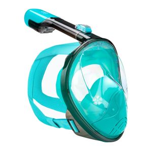 AQUASTIC Vollgesichtsmaske zum Schnorcheln Weites Sichtfeld Gehärtetes Glas Silikon-Schnorchel mit Dry Top Technologie Luftdicht Blaues Design Größe S-M SMA-01SN