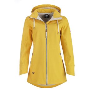 Dry Fashion Damen Softshell Mantel Sellin Meliert - Softshell-Jacke Outdoorjacke Atmungsaktiv Kapuze Wind- und Wasserabweisend in Gelb Größe 38