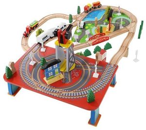 Holzeisenbahn Eisenbahn Kinder Zug Spielzeug 78 Stück mit Bateriebetriebene Lokomotive