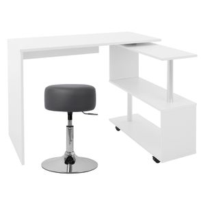 ML-Design Schreibtisch L-förmiger mit Sitzhocker, 150x88x75 cm, Weiß, aus MDF