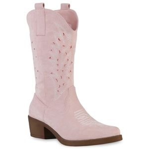 VAN HILL Damen Cowboystiefel Stiefel Stickereien Schuhe 840055, Farbe: Rosa Velours, Größe: 39