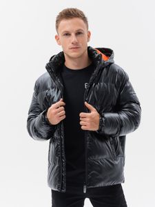 Ombre Herren Winterjacke mit Kapuze und Taschen Daunenjacke gefüttert Jacket Schwarz S-XXL C545