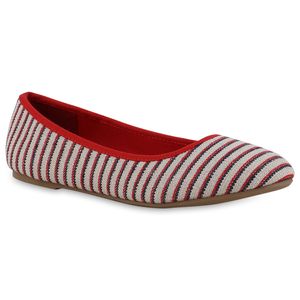 Giralin Damen Klassische Ballerinas Bequeme Prints Sommer Schuhe 837603, Farbe: Beige Rot Dunkelblau Muster, Größe: 39