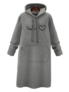 Damen Briefe Gedruckt Pullover Hoodie Outdoor Herzdruck Kapuzekleider schlicht Mit Taschen Sweatshirt Kleid,Farbe:Grau,Größe:4xl
