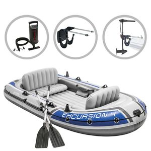 INTEX Schlauchboot-Set Excursion 4 mit Trolling-Motor und Halterung