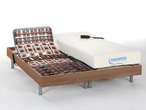 Relaxbett elektrisch - Matratzen mit Memory Schaum - HESIODE III von DREAMEA - mit OKIN-Motor - Holzfarben natürlich - 2 x 80 x 200 cm