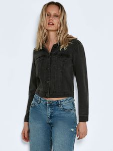 NOISY MAY Damen Kurze Jeansjacke | Basic Denim Übergangsjacke | Stoned Washed Jacket NMDEBRA, Farben:Grau, Größe:XL