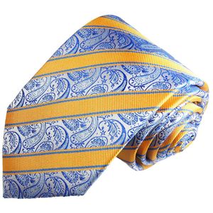 Paul Malone Herren Krawatte Schlips modern paisley gestreift blau gelb 2002, Schmal 6cm