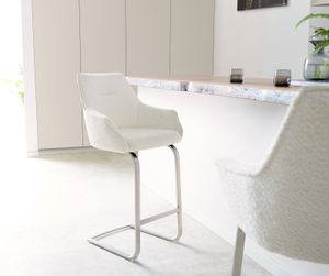DELIFE Barstuhl Alja-Flex Bouclé Weiß Freischwinger flach Edelstahl Taschenfederkern DELIFE Barstuhl Alja-Flex Bouclé Weiß Freischwinger flach Edelstahl Taschenfederkern