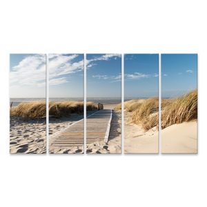 Bild auf Leinwand Weg Zum Strand Auf Langeoog Durch Die Dünen Mit Der Nordsee Wandbild Poster Kunstdruck Bilder 170x80cm 5-teilig