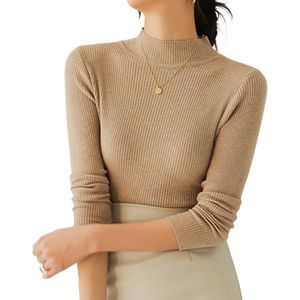 Halsausschnitt für Damen, Halb-Rollkragenpullover, y, gestrickt, warm, tailliert, modischer Pullover Khaki