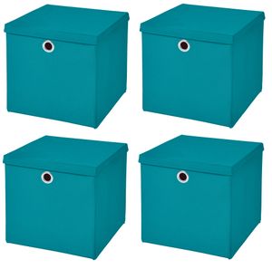 4 Stück Türkis Faltbox 32 x 32 x 32 cm  Aufbewahrungsbox faltbar mit Deckel