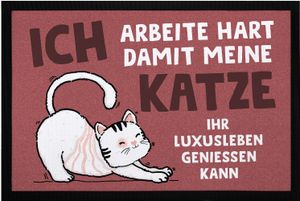 Fußmatte mit Spruch Ich arbeite hart, damit meine Katze ihr Luxusleben geniessen kann rutschfest & waschbar Moonworks® Katze 2 schwarz 60x40cm