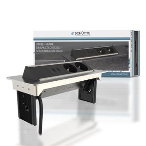 SCHÜTTE E2 versenkbare Steckdosenleiste, (2x USB & 2x 230 V Steckdosen),  Einbausteckdose zum Nachrüsten, Tischsteckdose
