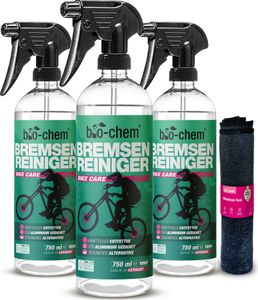 bio-chem Bremsenreiniger Spray - 3X 750 ml + Tuch - für Auto, Motorrad und Fahrrad I Leistungsstarker Entfetter für Scheibenbremsen I Geeignet als Ketten-Reiniger, Motorreiniger und Fettlöser