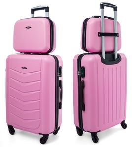 RGL 520 Kofferset ABS Hartschalen Koffer Abnehmbare Räder Trolley 2tlg Koffer XXL + Kosmetikkofer Puderrosa