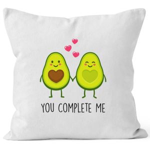 Kissen-Bezug Avocado - You complete me Kissen-Hülle Deko-Kissen Baumwolle Valentinstagsgeschenk MoonWorks® weiß 40cm x 40cm