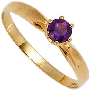 JOBO Damen Ring 585 Gold Gelbgold 1 Amethyst violett Goldring Größe 56