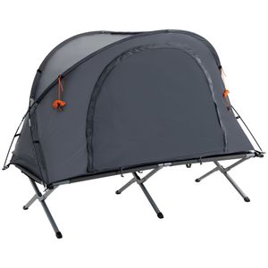 Outsunny Campingbett mit Zelt erhöhtes Feldbett für 1 Person Kuppelzelt mit Luftmatratze inkl. Tragetasche Grau 200 x 86 x 147 cm