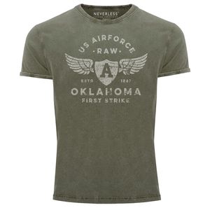 Herren Vintage Shirt Print US Airforce Oklahoma Aviator Used Look Slim Fit Neverless® oliv XL