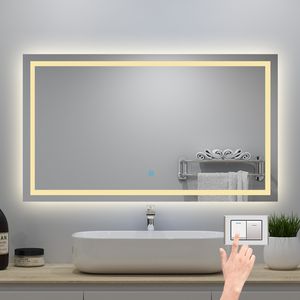 Badspiegel mit Beleuchtung 140x80cm,3 Lichtfarbe Kalt/Neutral/Warmweiß 2700K-6500K Dimmbar,Badezimmerspiegel mit Touch-schalter Beschlagfrei IP44 Palmer-Serie