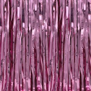 Oblique Unique Lametta Vorhang 92x245 cm Deko für Weihnachten Silvester Geburtstag Deko Fasching Karneval - glänzend rosa