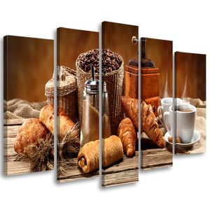 Feeby Leinwandbild 5-teilig auf Vlies Französisch gerösteter Kaffee 150x100 Wandbild Bilder Bild