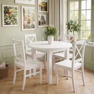 OLEA Esszimmerset Tisch + 4 Stühle weiß/weiß + weiß/weiß 100 cm  (+40)