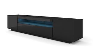 LOWBOARD 200 cm TV Schrank, Unterschrank mit LED, HiFi-Tisch, Schwarz LED Beleuchtung