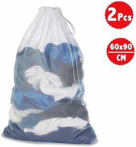 2 Stück Wäschesack, 60 x 90 cm Wäschenetz Set Für Wäschebeutel perfekt für Waschmaschine Weiß, Wäschebeutel für Dessous, Strumpfhosen, Mantel und Baby Kleidung