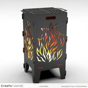 Creativ Metall Feuertonne Grillplatte Motiv Flammen Feuerkorb 38x75cm 3mm Stahl