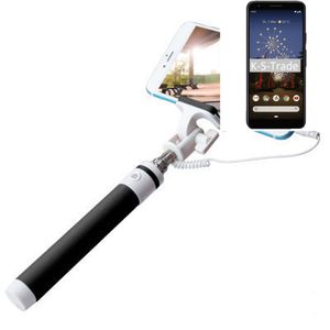 K-S-Trade Selfie Stick kompatibel mit Google Pixel 3a  Selfiestick kabelgebunden Monopod mit Kabel Stab Stange Selfportrait Handheldstick schwarz 1x
