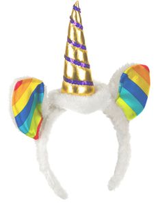 Einhorn Haarreif mit Ohren und Horn weiss-bunt