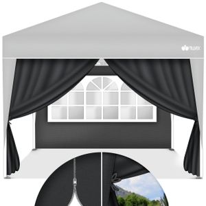 tillvex® 2X Seitenwand anthrazit für Pavillon 3x3m & 3x6m | Faltpavillon Seitenteile wasserabweisend | Seitenfenster & Reißverschluss | Seitenwände für Gartenzelt Partyzelt