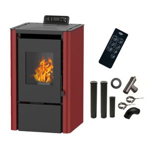 Vzduchové peletové kachle Anita 7,6 kW Sannover bordeaux + sada na pripojenie komína